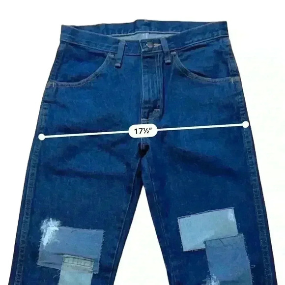 Vintage 90s Patched Rustler Dark Wash Denim Jeans Made in USA Size 28x25 - Picture 9 of 12